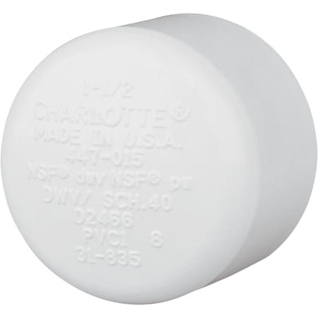 Charlotte Pipe And Foundry 1-1/2 In. Schedule 40 Pressure Slip PVC Cap PVC 02116  1400HA